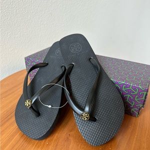 Tory Burch Black Thin Strap Flip Flops